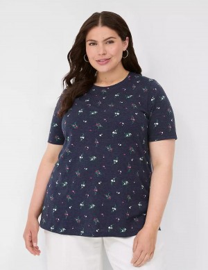 Women Lane Bryant Perfect Sleeve Crew-Neck Tee T Shirts Navy | TTL1815HK