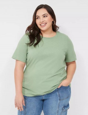 Women Lane Bryant Perfect Sleeve Crew-Neck Tee T Shirts Light Green | MBP7744TE