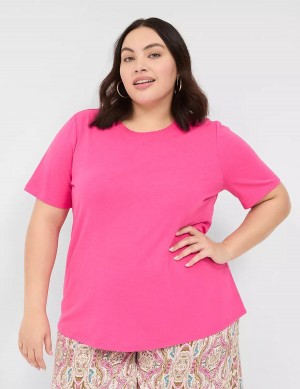 Women Lane Bryant Perfect Sleeve Crew-Neck Tee T Shirts Pink | WLC8839WU