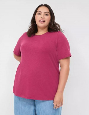 Women Lane Bryant Perfect Sleeve Crew-Neck Tee T Shirts Burgundy | XBO1249GS