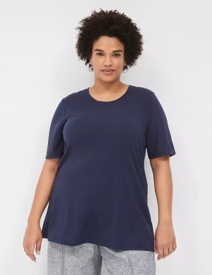 Women Lane Bryant Perfect Sleeve Crew-Neck Tee T Shirts Blue | KUC6597XQ