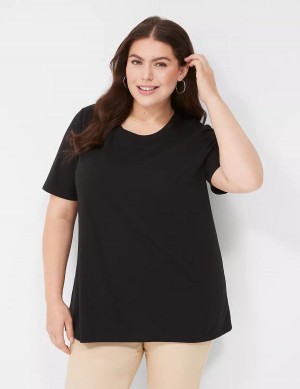 Women Lane Bryant Perfect Sleeve Crew-Neck Tee T Shirts Black | SAJ7055LU