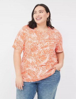 Women Lane Bryant Perfect Sleeve Crew-Neck Tee T Shirts Orange White | QGM7158BX