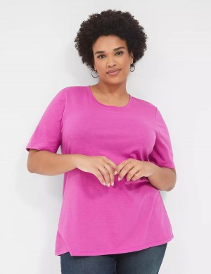 Women Lane Bryant Perfect Sleeve Crew-Neck Tee T Shirts Purple | ILS4912TW