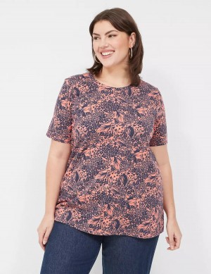 Women Lane Bryant Perfect Sleeve Crew-Neck Tee T Shirts Orange Multicolor | WAF4869VG