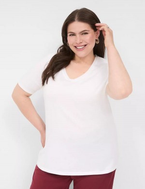 Women Lane Bryant Perfect Sleeve V-Neck Tee T Shirts White | WAE883NY