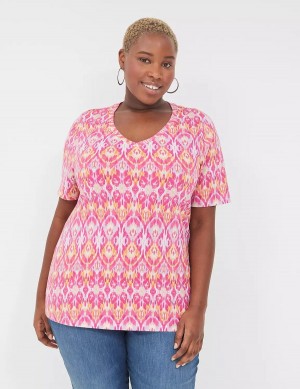 Women Lane Bryant Perfect Sleeve V-Neck Tee T Shirts Pink | UNT27XS