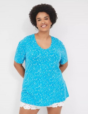 Women Lane Bryant Perfect Sleeve V-Neck Tee T Shirts Blue | RJC621NY