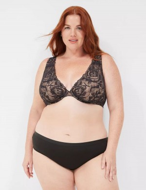 Women Lane Bryant Plunge with Lace Unlined Bra Black | GKQ2931HX