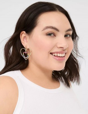 Women Lane Bryant Pride Rainbow Heart Drop Earrings Gold | TUF3454YZ