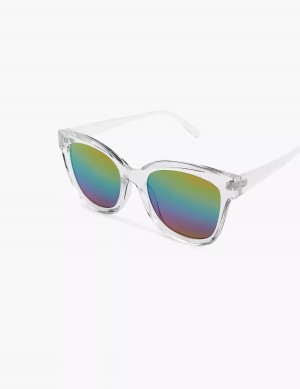 Women Lane Bryant Pride Rainbow Mirrored Lens Cateye Sunglasses White Multicolor | DFH1991LT