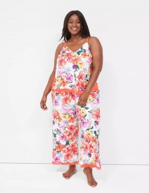 Women Lane Bryant Printed Cami & Pant PJ Set Pajamas Orange Multicolor | HCZ686RH