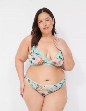 Women Lane Bryant Printed Lace-Trim Tanga Briefs Turquoise | PDQ4210NO