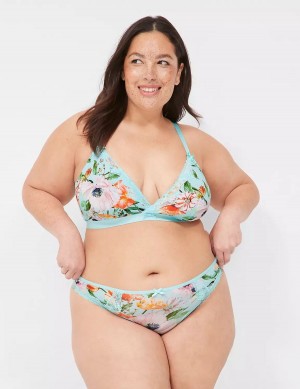 Women Lane Bryant Printed No-Wire Triangle Unlined Bra Turquoise | QLU788NH