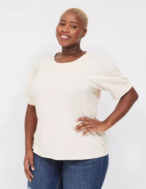 Women Lane Bryant Puff-Sleeve Crew-Neck Tee T Shirts White | QUY5096GN