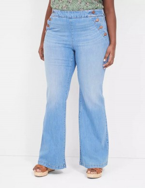 Women Lane Bryant Pull-On Fit High-Rise Sailor Flare Jeans Blue | MZY6482EO