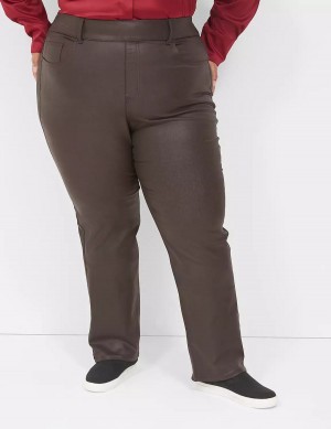 Women Lane Bryant Pull-On High-Rise Straight Coated Jeans Chocolate | DFP2284EB