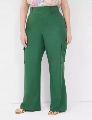 Women Lane Bryant Pull-On Linen Straight Leg Cargo Pants Deep Green | MND951QG