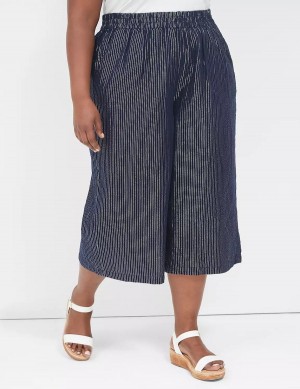 Women Lane Bryant Pull-On Lurex Gauze Crop Wide Leg Pants Blue | DFG4546CR