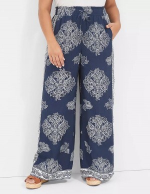 Women Lane Bryant Pull-On Paperbag Wide Leg Pants Navy | UFI1038FA