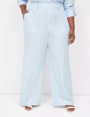 Women Lane Bryant Pull-On Straight Leg Pants Light Blue Stripes | IMA9516CJ