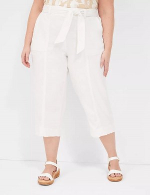 Women Lane Bryant Pull-On Twill Linen Capri Pants White | UVA2927BI