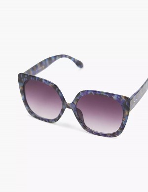 Women Lane Bryant Purple Tortoiseshell Print Large Cateye Sunglasses Blue Black | VCV4194UW