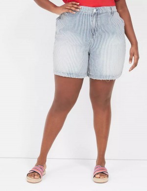 Women Lane Bryant Railroad Stripe Carpenter Jean Shorts Light Blue | HCJ5629KI