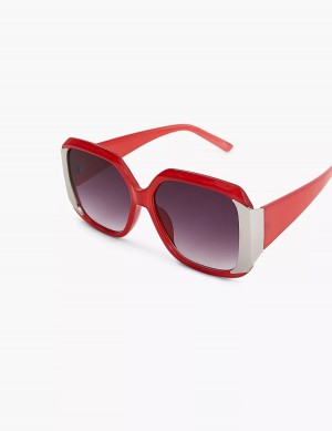 Women Lane Bryant Red With Silvertone Square Sunglasses Red | JAS383GG