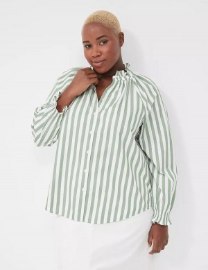 Women Lane Bryant Relaxed Button-Front Blouse Green Stripes | BNV10066KS