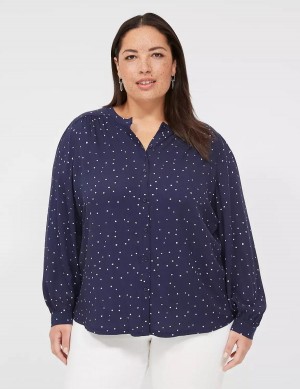 Women Lane Bryant Relaxed Button-Front Woven & Knit Top Shirts Navy | XFO6548TK