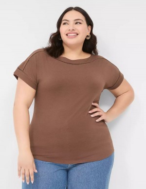 Women Lane Bryant Relaxed Cap-Sleeve Boatneck Top T Shirts Brown | UBA7124YV