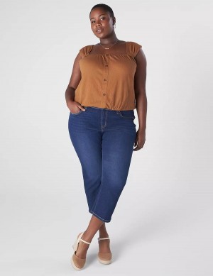 Women Lane Bryant Relaxed Crop Cap-Sleeve Square-Neck Top T Shirts Brown | DWQ6336JY