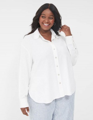 Women Lane Bryant Relaxed Linen Button-Down Shirts White | FRL6056OZ