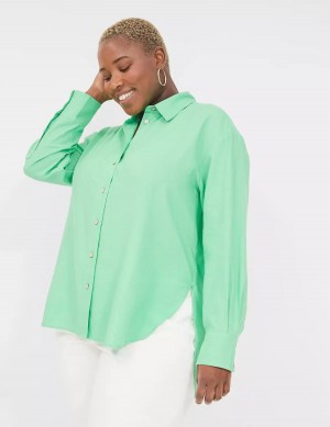 Women Lane Bryant Relaxed Linen Button-Down Shirts Light Green | SFC3358VB