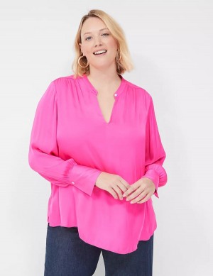 Women Lane Bryant Relaxed Satin Collar Blouse Pink | SMI8454KR