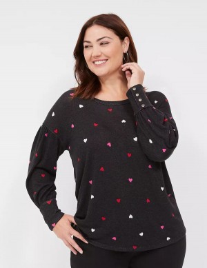 Women Lane Bryant Relaxed Scoop-Neck Sweatshirts Black | ZKS3097QN