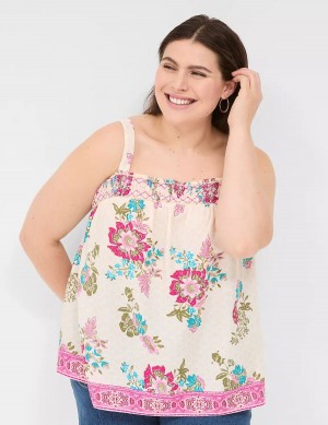 Women Lane Bryant Relaxed Smocked Square-Neck Tank Top Pink Multicolor | ACN6783MX