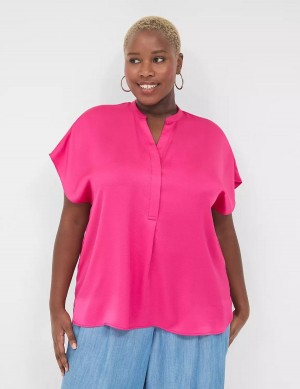 Women Lane Bryant Relaxed Split-Neck Popover Blouse Pink | WAL1236SE