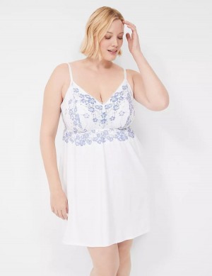 Women Lane Bryant Romance Lace Chemise Dress White | SUP6713YD