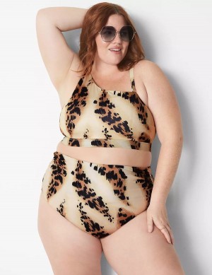 Women Lane Bryant Ruched Side High-Waist Swim Briefs Brown | JAL1731QO