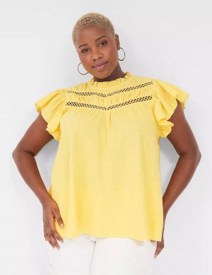 Women Lane Bryant Ruffle Cap-Sleeve Blouse Yellow | NCA807CR