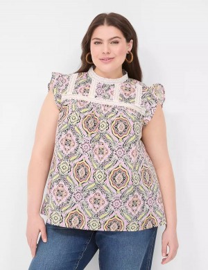 Women Lane Bryant Ruffle Cap-Sleeve Lace-Trim Top T Shirts Multicolor | NEU8864BA