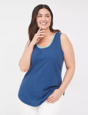 Women Lane Bryant Scoop-Neck Crochet-Trim Tank Top Dark Blue | HHQ675FX