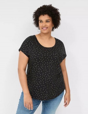 Women Lane Bryant Shimmer Foil Strappy-Back Tee T Shirts Black | QBA6310FL