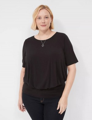 Women Lane Bryant Short-Sleeve Banded-Bottom Top T Shirts Black | LRW3114LF