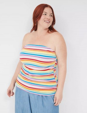 Women Lane Bryant Side-Ruched Tube Top With Shelf-Bra Tank Top Multicolor Stripes | RQT6534NT