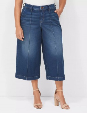 Women Lane Bryant Signature Fit Wide Leg Crop Jeans Dark Blue | ZFM301WK