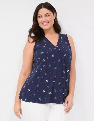 Women Lane Bryant Sleeveless Pleat-Front Top Tank Top Navy Multicolor | XBQ5318JR