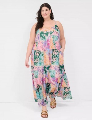 Women Lane Bryant Sleeveless V-Neck Tiered Maxi Dress Multicolor | OPC956OT